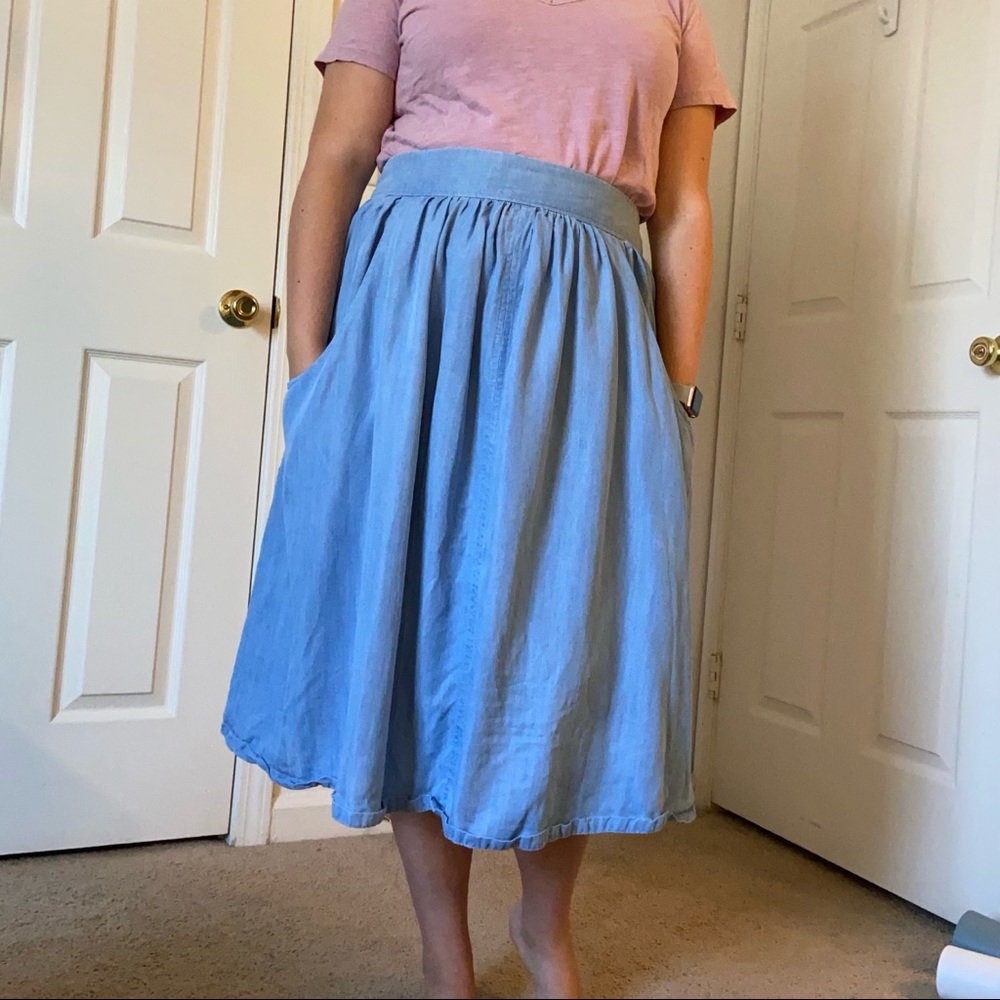 Handmade Chambray Midi Skirt with Pockets